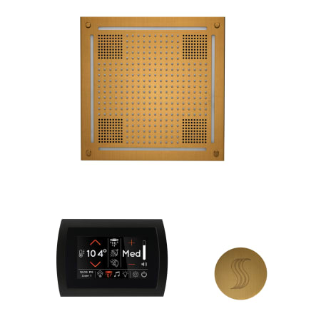 ThermaSol Hydrovive Steam Shower Kit - Includes 5" Flush Mount Control Panel, Round Steam Head, 18" Square Light and Sound Shower Head Antique Brass