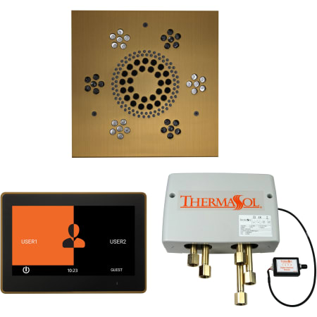 ThermaSol ThermaTouch Steam Shower Kit - Includes 10" Control Panel, Square Light and Sound Shower Head, and Digital Shower Valve Antique Brass