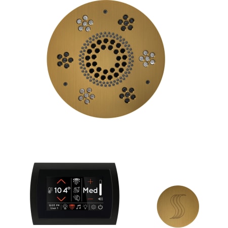 ThermaSol SignaTouch Steam Shower Kit - Includes Control Panel, Round Light and Sound Shower Head, and Round Steam Head Black / Antique Brass