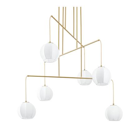 Thesis Bryony 6 Light 48" Wide Chandelier with White Synthetic Silk Shades Brushed Gold