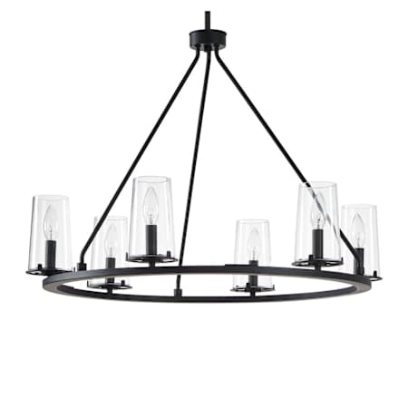 Thesis Jared 6 Light 30" Wide Candle Style Chandelier with Clear Glass Shades Matte Black