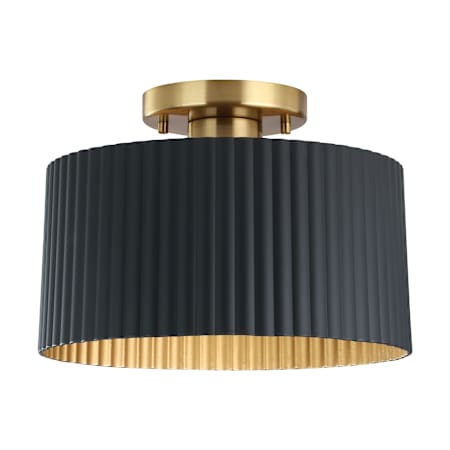 Thesis Leilani 1 Light 11" Wide Semi-Flush Drum Ceiling Fixture with Matte Black and Gold Metal Shade Brushed Gold