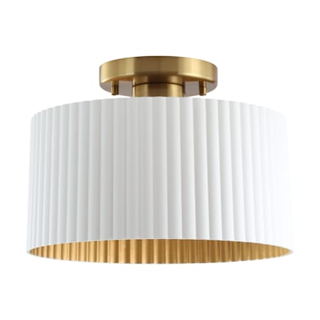 Thesis Leilani 1 Light 11" Wide Semi-Flush Drum Ceiling Fixture with Matte White and Gold Metal Shade Brushed Gold
