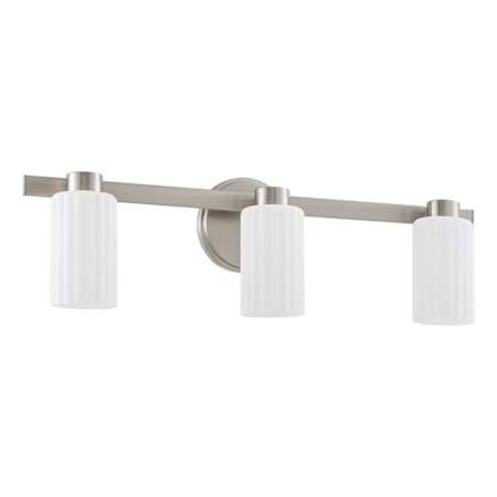 Thesis Bedminster 3 Light 24" Wide Vanity Light with Etched Opal Ribbed Glass Shades Brushed Nickel