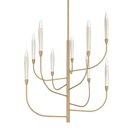 Thesis Calle 9 Light 36" Wide LED Chandelier with Gold Leaf Hand Pressed Glass Shades Brass