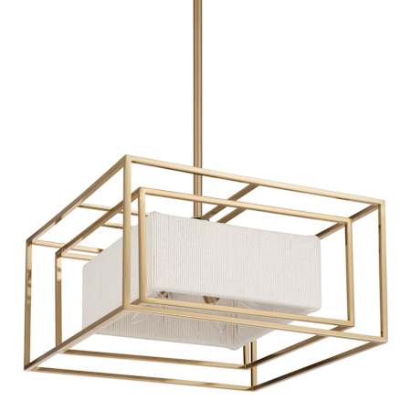 Thesis Abbey 4 Light 18" Wide Convertible Pendant with Cream Cotton Rope Shade Brass