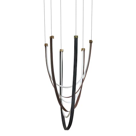 Thesis Ayers 3 Light 44" Wide 5CCT LED Chandelier with Black and Brown Faux Leather Champagne Gold