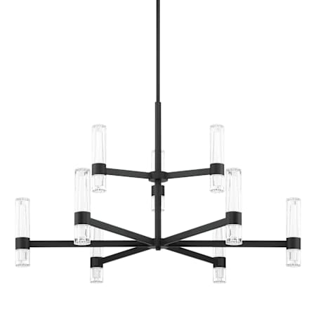 Thesis Ristretto 18 Light 42" Wide Abstract LED Chandelier with Clear Ribbed and White Acrylic Shades Matte Black