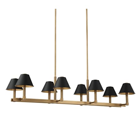 Thesis Mcgill 8 Light 52" Wide Linear Chandelier with Matte Black and Gold Metal Shades Natural Brass