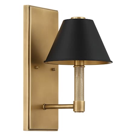 Thesis Mcgill 1 Light 13" Tall Wall Sconce with Matte Black and Gold Metal Shade Natural Brass