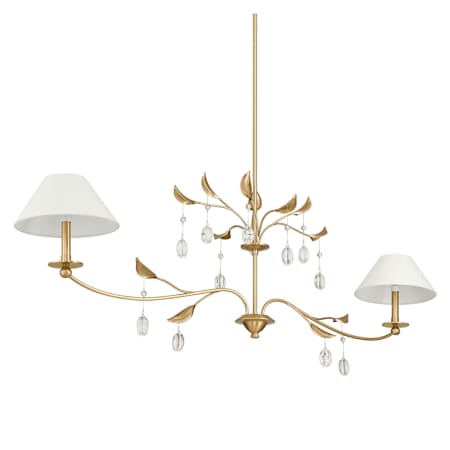 Thesis Presley 2 Light 56" Wide Linear Chandelier with Clear Glass Drops and White Linen Shades Champagne Gold
