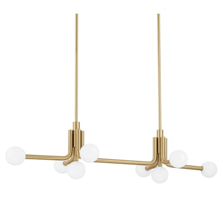 Thesis Stockholm 8 Light 50" Wide Linear Chandelier with Opal Glass Shades Champagne Gold
