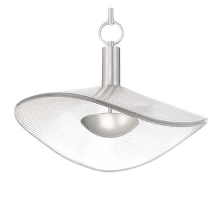 Thesis Novella 18" Wide LED Convertible Pendant with Clear Ribbed Glass Shade Polished Nickel