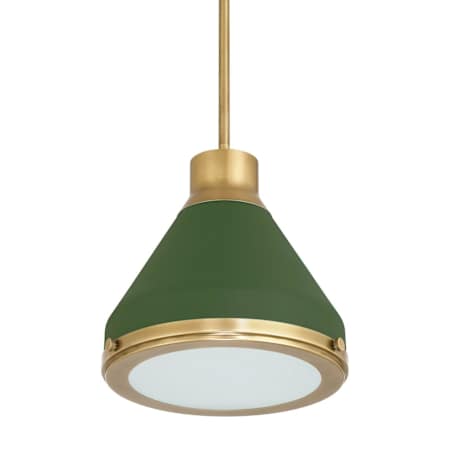 Thesis Doyle 1 Light 13" Wide Pendant with Matte Green Metal Shade Natural Brass