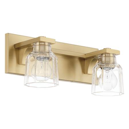Thesis Dryden 2 Light 15" Wide Vanity Light with Clear Ribbed Glass Shades Champagne Gold