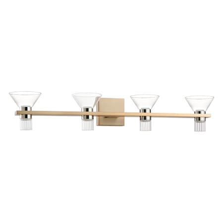 Thesis Blake 8 Light 36" Wide 5CCT LED Vanity Light with Clear and Clear Ribbed Glass Champagne Gold