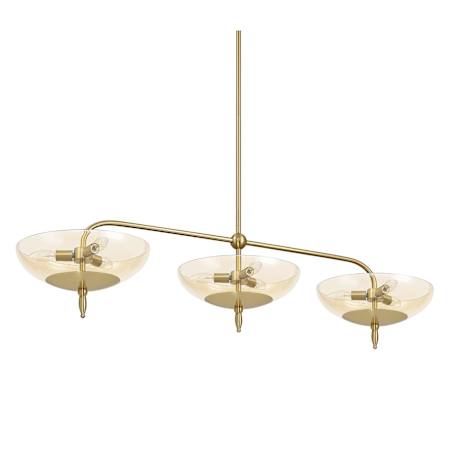 Thesis Fiorello 9 Light 54" Wide Linear Chandelier with Smoked Amber Glass Shades Brushed Gold