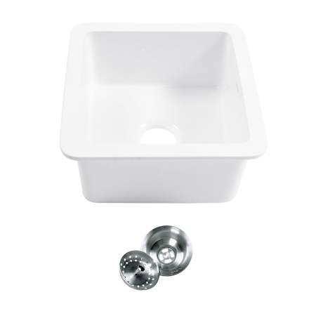 Thompson Traders 18" Undermount Single Basin Fireclay Kitchen Sink with Basket Strainer Gloss White