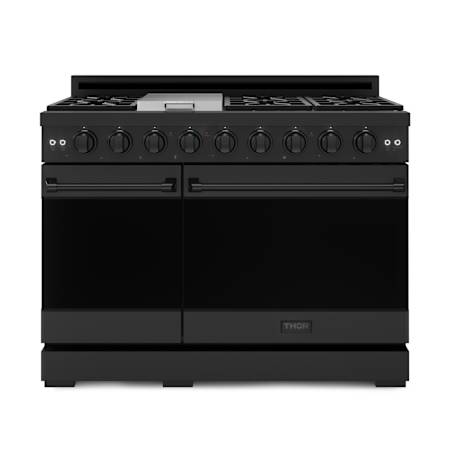 Thor Kitchen Gordon Ramsay 6.8 Cu. Ft. Free Standing Gas Range with Continuous Cooking Grates and White Projector Light on Panel Matte Black