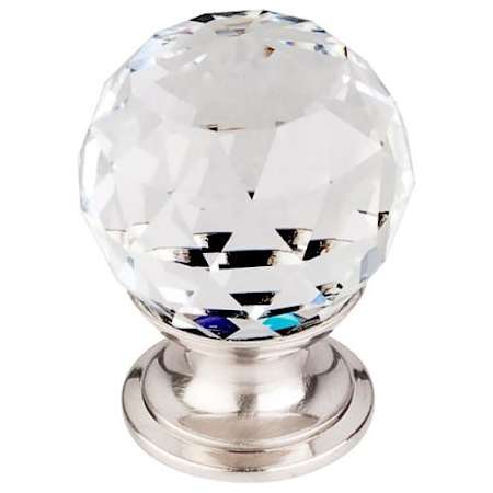 Top Knobs Clear 1-1/8 Inch Round Cabinet Knob from the Crystal Collection Brushed Satin Nickel