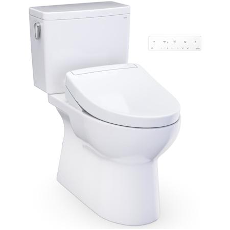 TOTO Glaston 1.0 GPF Two Piece Elongated Toilet with Left Hand Lever - Bidet Seat Included Cotton White