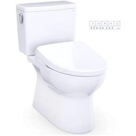 TOTO Glaston 1.28 GPF Two Piece Elongated Toilet with Left Hand Lever - Bidet Seat Included Cotton White