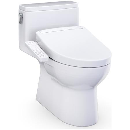 TOTO Redington 1.28 GPF One Piece Elongated Toilet with Left Hand Lever - Bidet Seat Included Cotton White