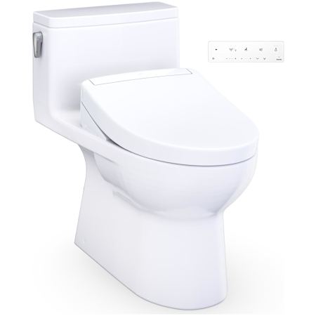 TOTO Redington 1.0 GPF One Piece Elongated Toilet with Left Hand Lever - Bidet Seat Included Cotton White
