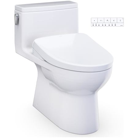 TOTO Redington 1.28 GPF One Piece Elongated Toilet with Left Hand Lever - Bidet Seat Included Cotton White