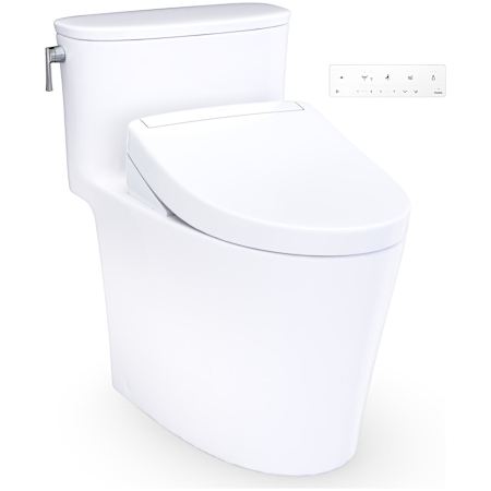 TOTO Aurora 1.28 GPF One Piece Elongated Toilet with Left Hand Lever - Bidet Seat Included Cotton White