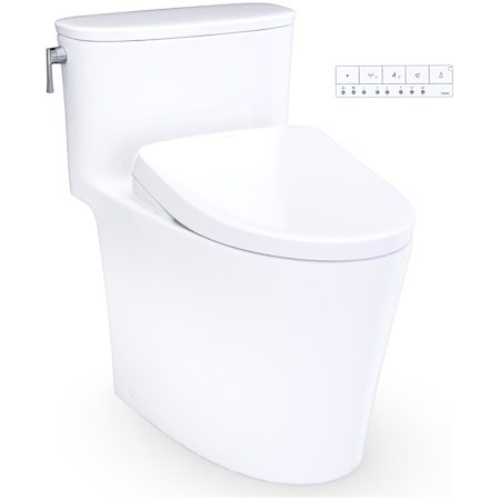 TOTO Aurora 1.28 GPF One Piece Elongated Toilet with Left Hand Lever - Bidet Seat Included Cotton White