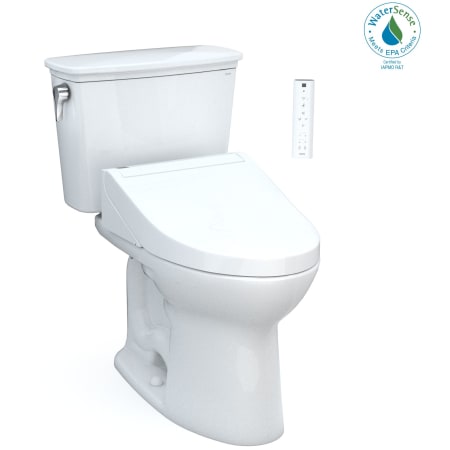 TOTO Drake 1.28 GPF Two Piece Elongated Chair Height Toilet with Left Hand Lever - Bidet Seat Included Cotton