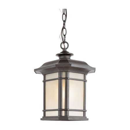 Trans Globe Lighting San Miguel Single Light 9" Wide Outdoor Mini Pendant with Tea Stained Linen Glass Shade Black
