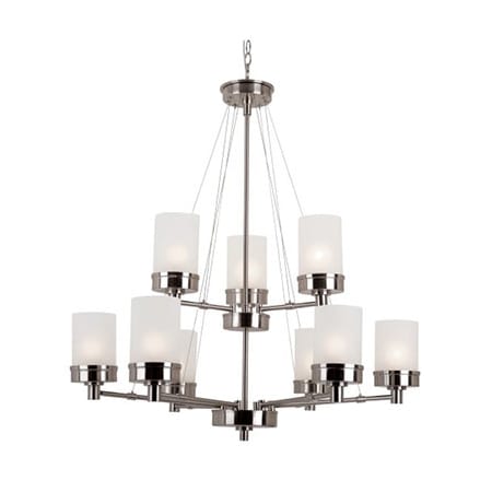 Trans Globe Lighting Fusion 9 Light 32" Wide Chandelier with Frosted Glass Shades Brushed Nickel