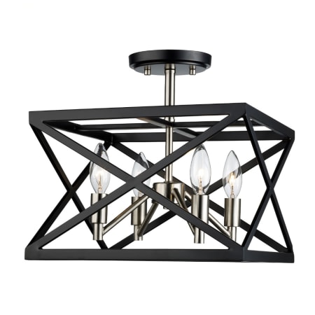 Trans Globe Lighting Ackerman 4 Light 13" Wide Semi-Flush Ceiling Fixture Black / Brushed Nickel