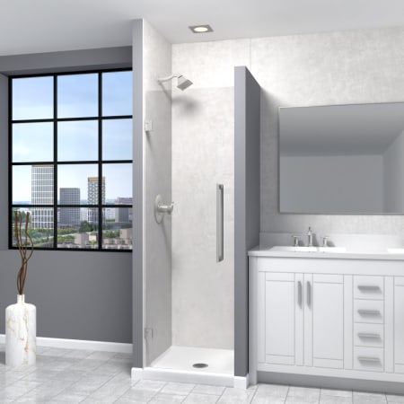 Transolid Elizabeth 76" High x 26" Wide Hinged Semi Frameless Shower Door with Clear Glass Brushed Stainless