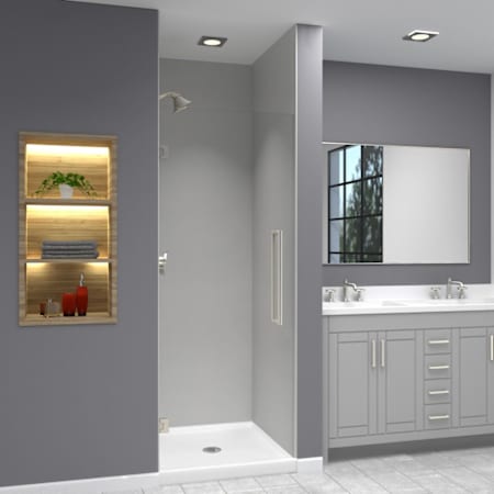 Transolid Elizabeth 76" High x 30" Wide Hinged Semi Frameless Shower Door with Clear Glass Brushed Stainless