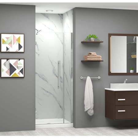 Transolid Elizabeth 76" High x 31-1/2" Wide Hinged Semi Frameless Shower Door with Clear Glass Brushed Stainless