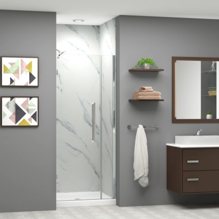 Transolid Elizabeth 76" High x 32" Wide Hinged Semi Frameless Shower Door with Clear Glass Brushed Stainless
