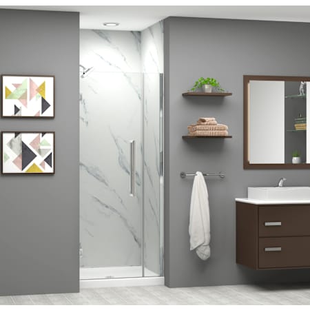 Transolid Elizabeth 76" High x 32" Wide Hinged Semi Frameless Shower Door with Clear Glass Brushed Stainless