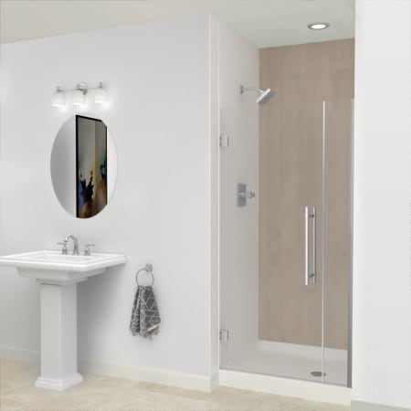 Transolid Elizabeth 76" High x 34" Wide Hinged Semi Frameless Shower Door with Clear Glass Brushed Stainless
