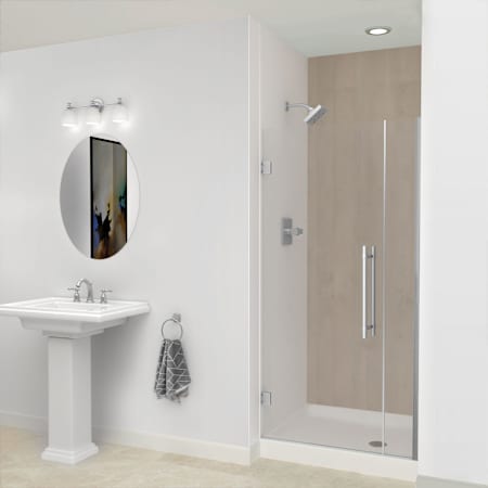 Transolid Elizabeth 76" High x 35-1/2" Wide Hinged Semi Frameless Shower Door with Clear Glass Brushed Stainless