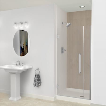 Transolid Elizabeth 76" High x 35-1/2" Wide Hinged Semi Frameless Shower Door with Clear Glass Brushed Stainless