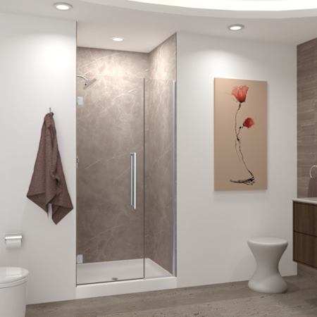 Transolid Elizabeth 76" High x 36-1/2" Wide Hinged Semi Frameless Shower Door with Clear Glass Brushed Stainless