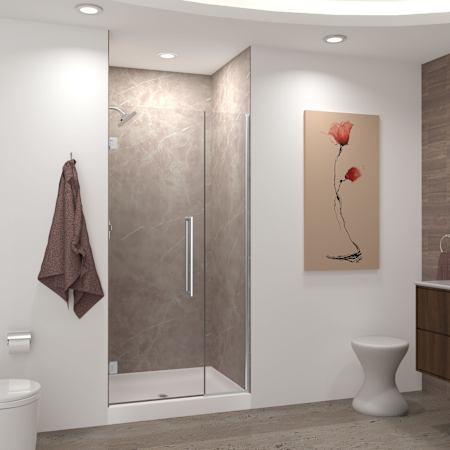 Transolid Elizabeth 76" High x 37" Wide Hinged Semi Frameless Shower Door with Clear Glass Brushed Stainless