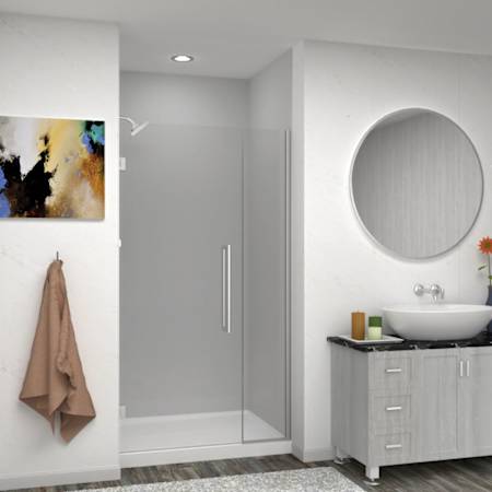 Transolid Elizabeth 76" High x 41" Wide Hinged Semi Frameless Shower Door with Clear Glass Brushed Stainless