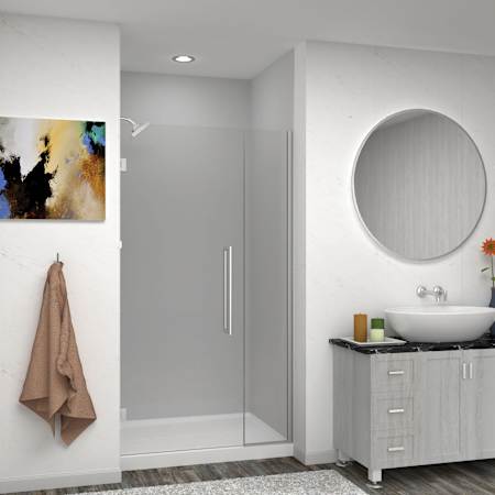 Transolid Elizabeth 76" High x 42-1/2" Wide Hinged Semi Frameless Shower Door with Clear Glass Brushed Stainless