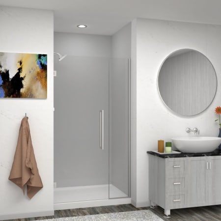 Transolid Elizabeth 76" High x 42-1/2" Wide Hinged Semi Frameless Shower Door with Clear Glass Brushed Stainless