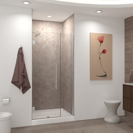 Transolid Elizabeth 76" High x 44-1/2" Wide Hinged Semi Frameless Shower Door with Clear Glass Brushed Stainless
