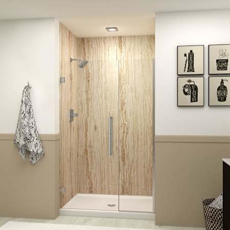 Transolid Elizabeth 76" High x 46-1/2" Wide Hinged Semi Frameless Shower Door with Clear Glass Brushed Stainless